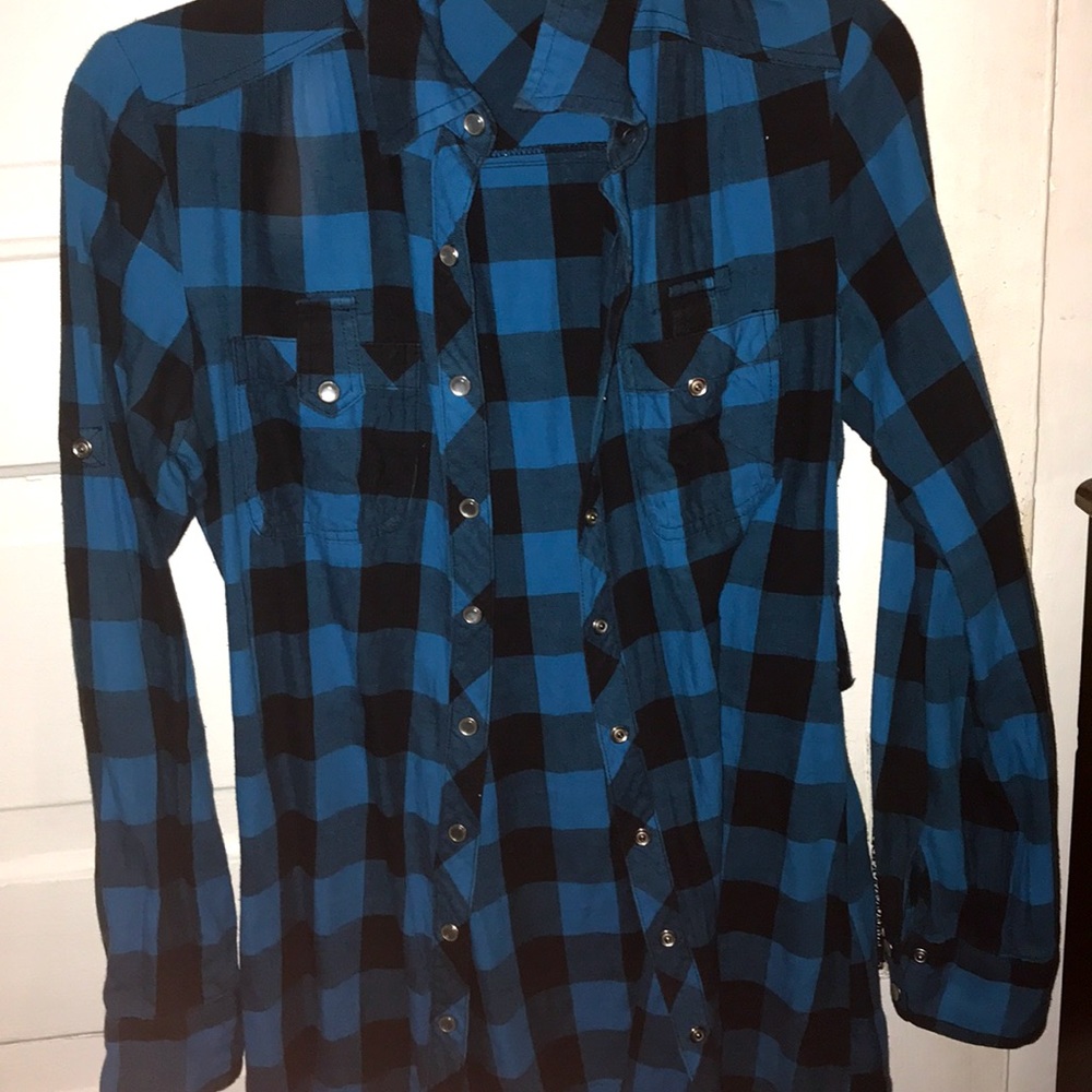 A Button Down Black And Blue Shirt